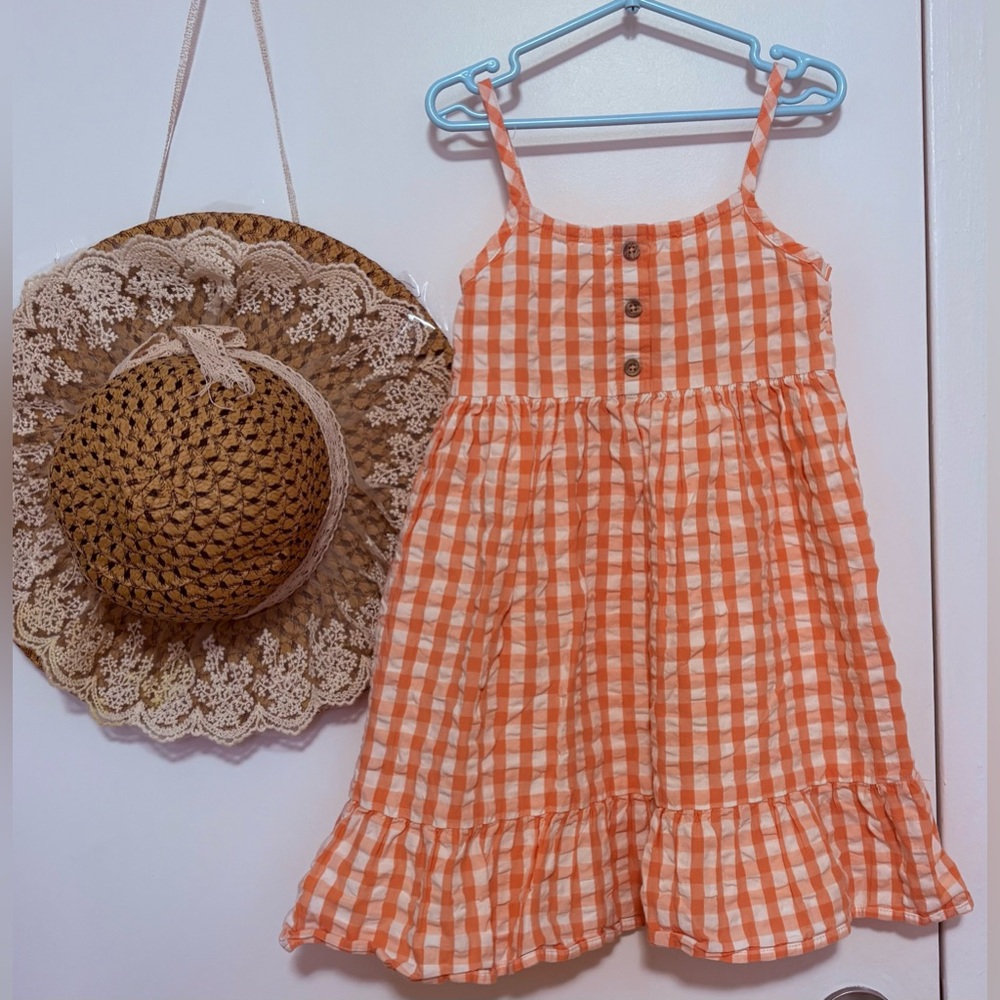 Little Earth Orange Checkered Kids Dress